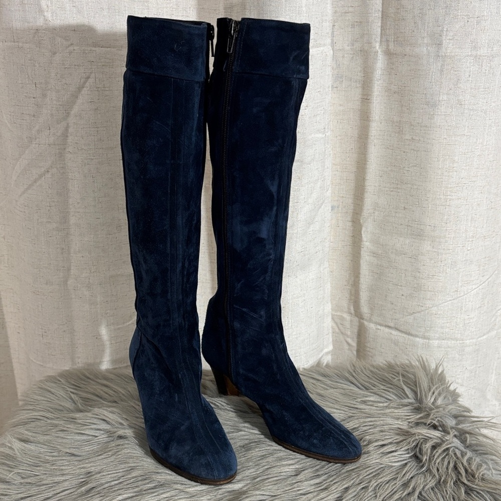 Vintage 70s Blue Suede Knee-High Women’s Boots